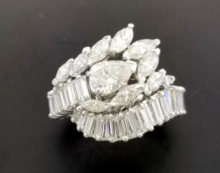 Antique Art Deco Platinum 4ct Tcw Diamond Cluster Wrap Cocktail Ring Size 6.  5