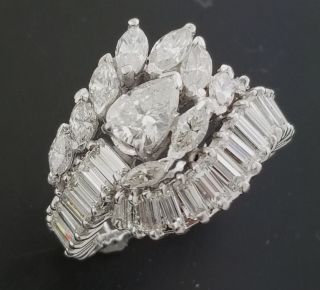 Antique Art Deco Platinum 4ct tcw Diamond Cluster Wrap Cocktail Ring Size 6.  5 3