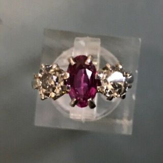 Antique Platinum Art Deco Ruby And Diamond Three Stone Ring Size K Quality