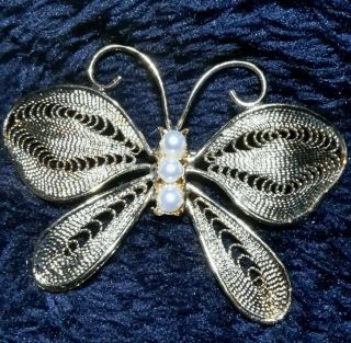 Vintage Butterfly Pin,  Brooch,  Gold Tone And Silver Tone