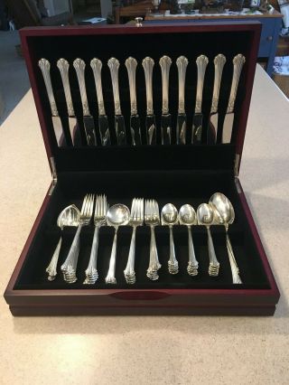 Vintage Sterling Silver Flatware Service For 12,  Pattern Silver Plumes By Towle