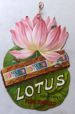 Antique Lotus Honey Sweet Plug Tobacco Die Cut Fan Pull Advertising Sign