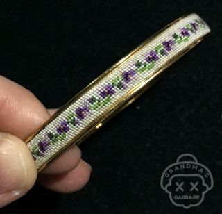 Vtg Antique Adorable Micro Petit Point Needlepoint Pansy Floral Bracelet Bangle