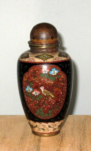 Antique Japanese Cloisonne Enamel Vase W Bird,  Butterflies And Grapes - Goldstone