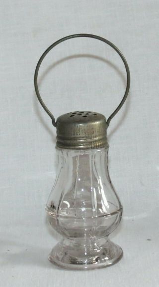 Vintage Clear Glass Lantern Candy Container W Bail Handle And Shaker Top