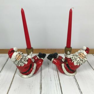 Vintage Sitting Santa Christmas Candlestick Holders Not Ceramic Japan