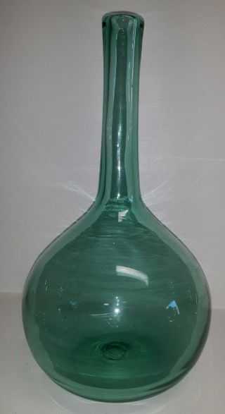 Mid Century Vintage Green Glass Hand Blown Bud Vase