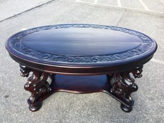 R J Horner Mahogany Carved Griffin Oval Library Table.  1890s 2