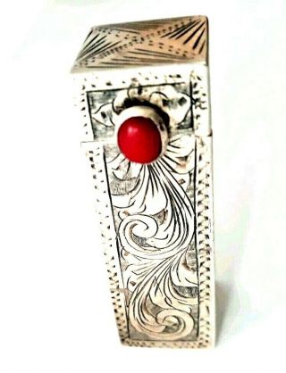 Vintage 800 Silver Lipstick Holder Compact With Red Stone Cabochon.  See