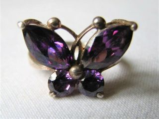 Vintage Silver Cz Amethyst Cubic Zirconia Butterfly Ring Size O.  5