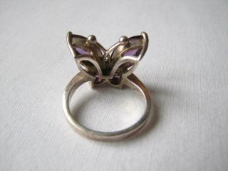 Vintage Silver CZ Amethyst Cubic Zirconia Butterfly Ring Size O.  5 2
