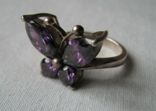 Vintage Silver CZ Amethyst Cubic Zirconia Butterfly Ring Size O.  5 3