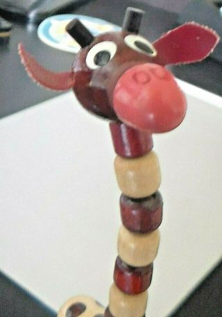 Vintage Giraffe Wood Push Finger Puppet Toy - Czech Republic
