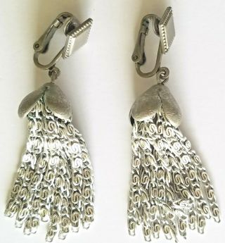 Vintage Sarah Coventry Clip Earrings Silver Tone Multiple Dangle Chains Signed