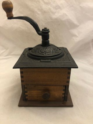 Old Vintage Antique Coffee Mill,  Grinder Cast Iron Decorative Top With Drawer