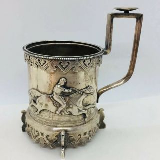 Russian Antique 84 Sterling Silver Rare Jockey Race Horse Tea Cup