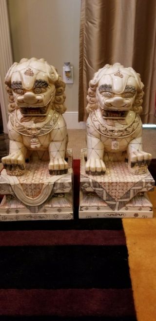 Pair Antique Large Chinese Foo Fu Dog Guardian Lion 19 " Very Detailed