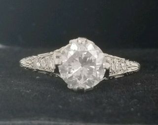 Platinum Vintage Antique Ring Round Old Mine Cut Diamond 1.  63ct Si2 - G