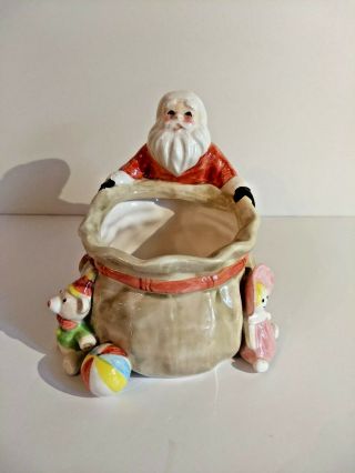 Vintage Fitz And Floyd Santa With Toy Sack Candy Dish Or Planter Christmas 1981