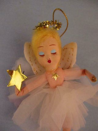 Vtg Very Old Paper Mache Head Angel Ballerina Christmas Ornament Net Felt Wings