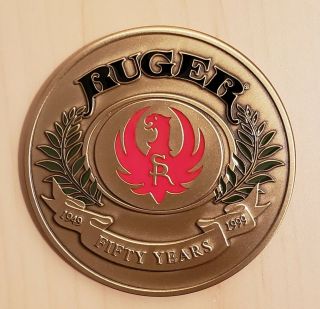 Ruger Ltd Ed 50th Anniversary Brass Medallion Challenge Coin With Sr Ruger Logo