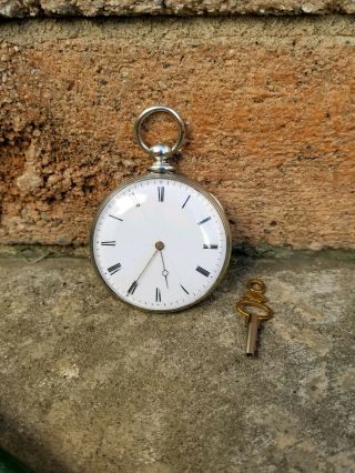 Thin French 18th Century Sterling Key Wind Pocket Watch