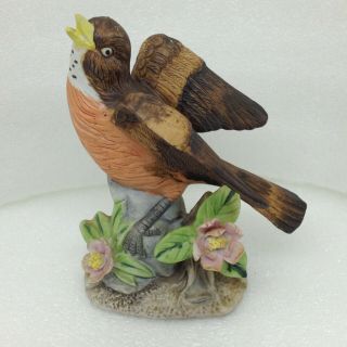 Vintage Robin Bird Figurine Fine Porcelain Flowers 5 Inch