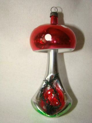 Vintage Blown Glass Hand Painted Mushroom Christmas Tree Ornament,  W.  Germany