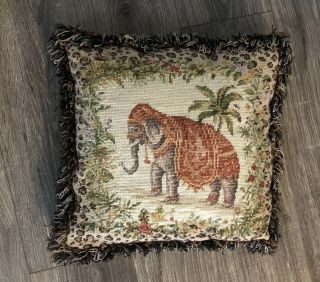 Bombay Vintage Elephant Needlepoint Tapestry Canvas Pillow 16x16
