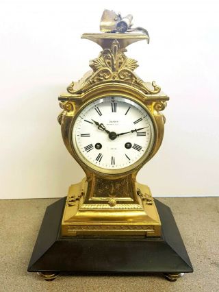 Antique French Mantel Clock Ormolu Case With Nautical Theme