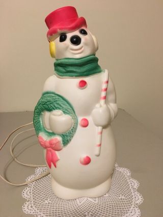 Vintage 1968 Lighted Snowman Blow Mold Empire Plastics 13 Inch Christmas