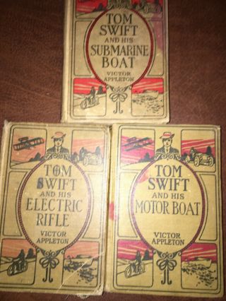3 Tom Swift Antique Children’s Books Submarine Boat Motor Boat Electric Rifle