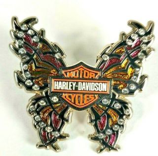 Harley Davidson Butterfly Bling Bar And Shield Vest Jacket Hat Pin W/ Pin Backs