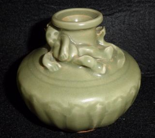 Chinese Yuan Ming Dynasty Ceramic Green Glaze Longquan Celadon Display Vase