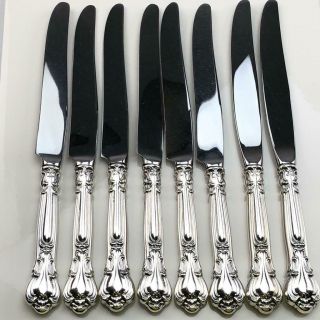 8 Gorham Chantilly Sterling Silver Handle Dinner Knives 9.  5 Inch