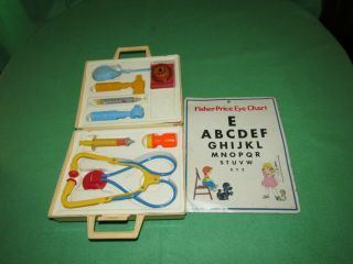 Vintage 1977 Fisher Price Medical Kit,  Pretend Play Doctor,  Retro Toy - Eye Chart