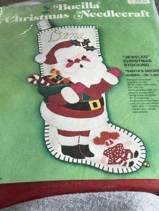 Vintage Bucilla Needlecraft Kit 2309 Jeweled Christmas Stocking Santas Goodies