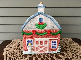 Vintage Ceramic Barn Style Cookie Jar Christmas Kitchen Canister Container