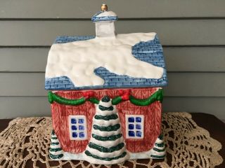Vintage Ceramic Barn Style Cookie Jar Christmas Kitchen Canister Container 2