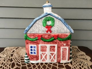 Vintage Ceramic Barn Style Cookie Jar Christmas Kitchen Canister Container 3