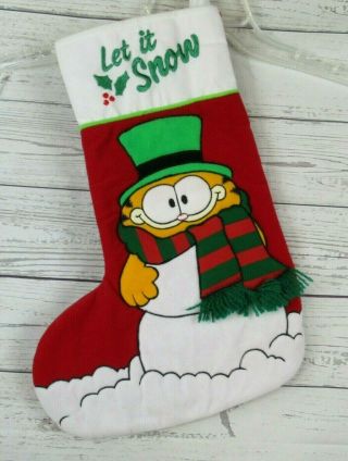 Garfield Cat Dakin Vintage 1978 Christmas Holiday Stocking Let It Snow Snowman