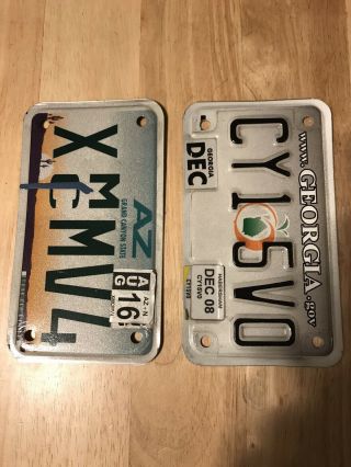 Set Of Two Motorcycle Sized License Plates Arizona And Georgia