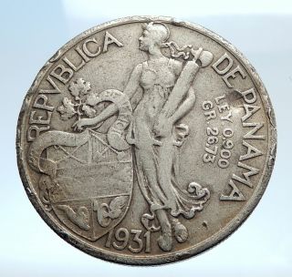 1931 Panama Large Spanish Conquistador Antique Silver Balboa Coin I74340