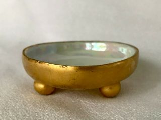 Vintage Antique Open Salt Cellar Dip Porcelain China Footed Gold Lustre Inside