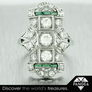 1920s Antique Art Deco Platinum 2.  21ctw Diamond Emerald Cocktail Ring EGL $8,  325 3
