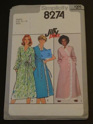 Uncut Simplicity Sewing Pattern Jiffy Robe 8274 Vintage 1977 Misses Size 10 - 12