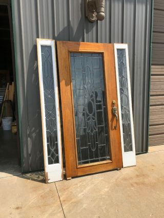 An559 Beveled Glass Entrance Door With Matching Sidelights 35.  75 X 78.  25