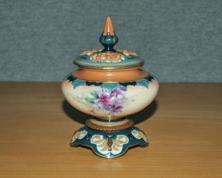 Antique Royal Worcester Porcelain Hand Painted Floral Hadley Pot Pourri Vase