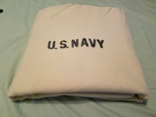 Vintage Wwii Era U.  S.  Navy Cream Wool Blanket 52 " X 76 "
