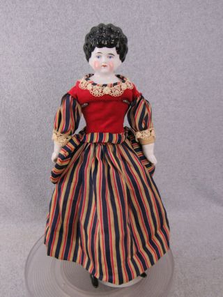 17 " Antique German Hertwig Low Brow China Shoulder Head Doll In Lovely Dress